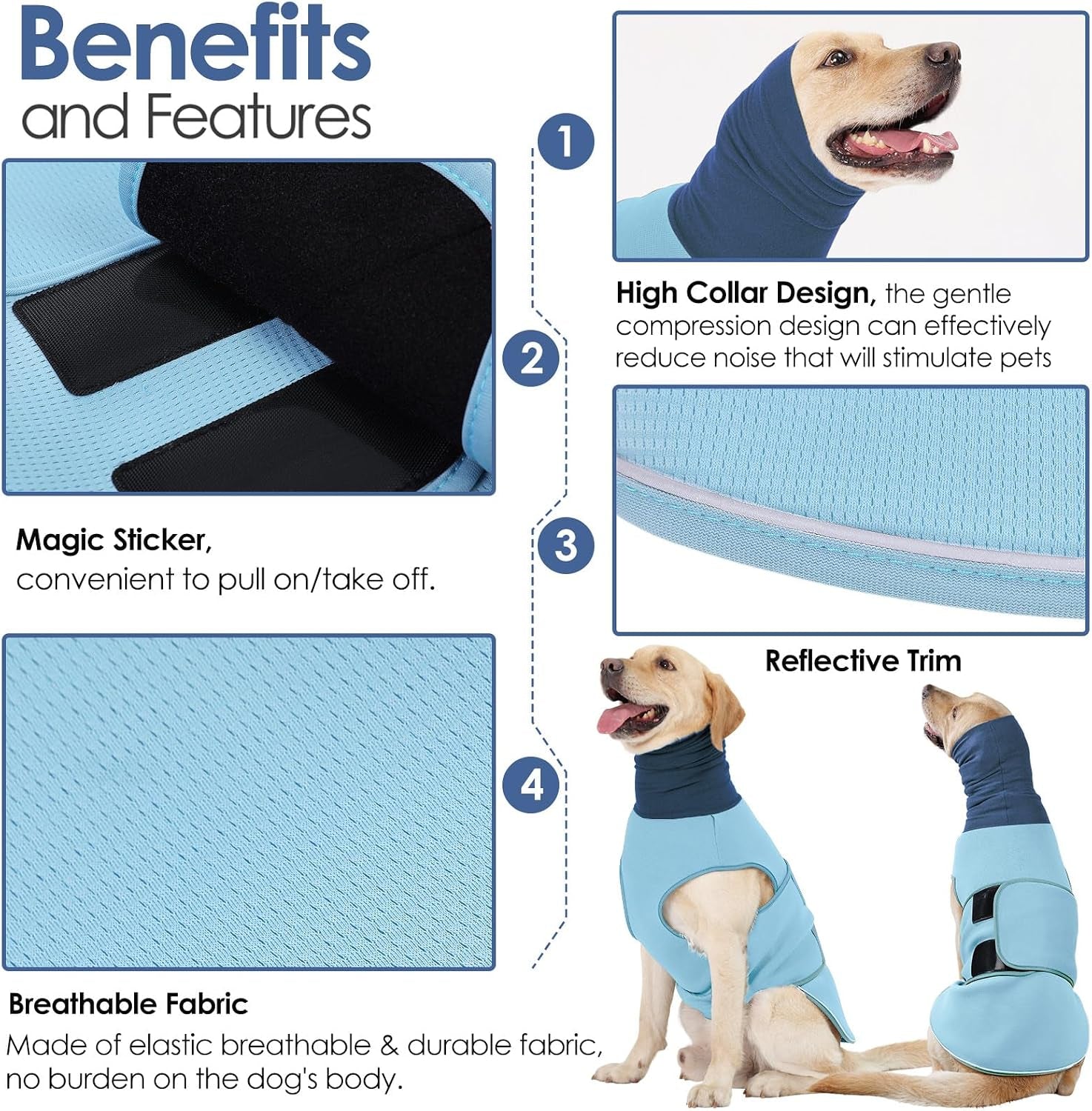 Dog Anxiety Vest, Dog Anxiety Calming Hoodie, Pet Thunder Jacket Calming Shirt for Fireworks, Thunder, Travel, Separation, Noise Block & Ear Protection Recovery
