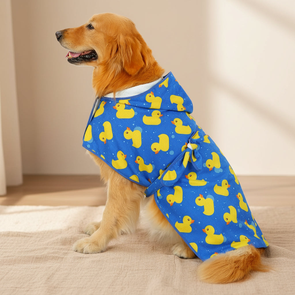 HDE Dog Bathrobe with Hood for Quick Drying Towel - Lightweight Cozy Grooming Supplies for Puppy Travel & Outdoor Adventures