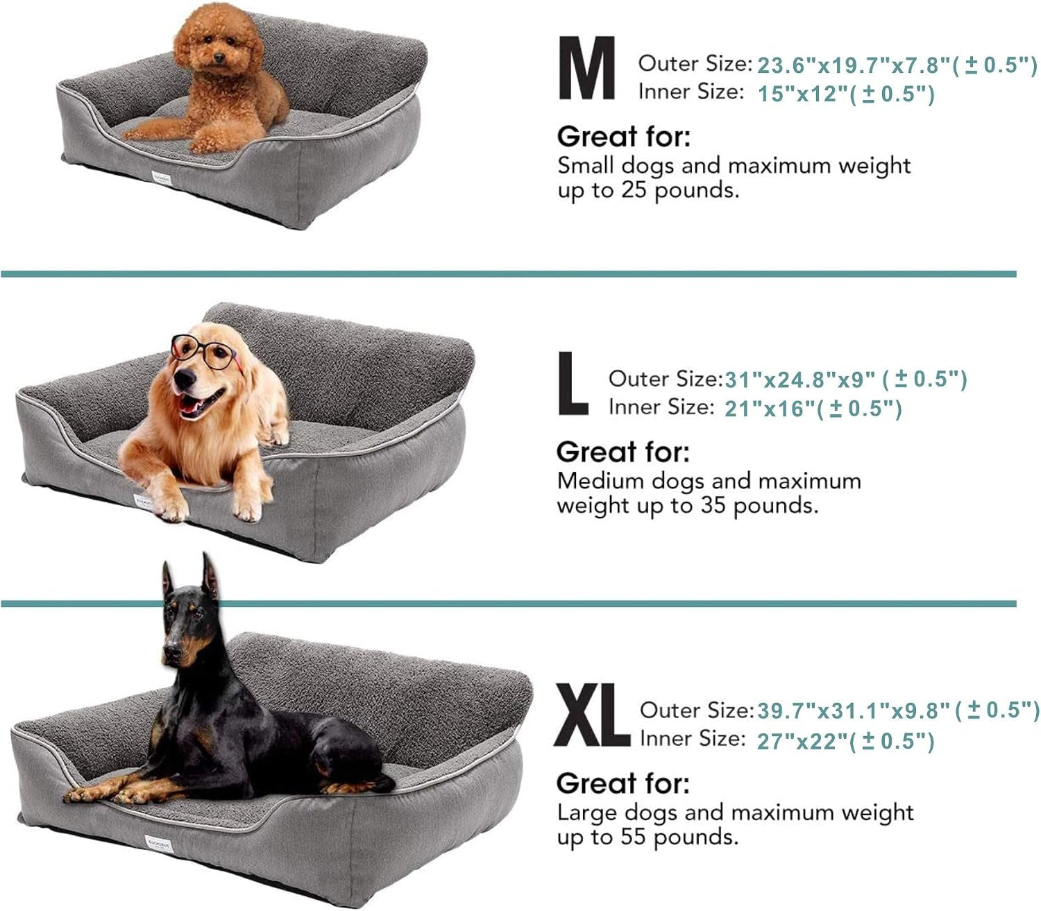 Rectangle Dog Bed Dog Beds for Small Dog Medium Dog Large Dog Washable Sleep Warm Dog Bed with Anti-Slip Bottom (Medium, Grey)