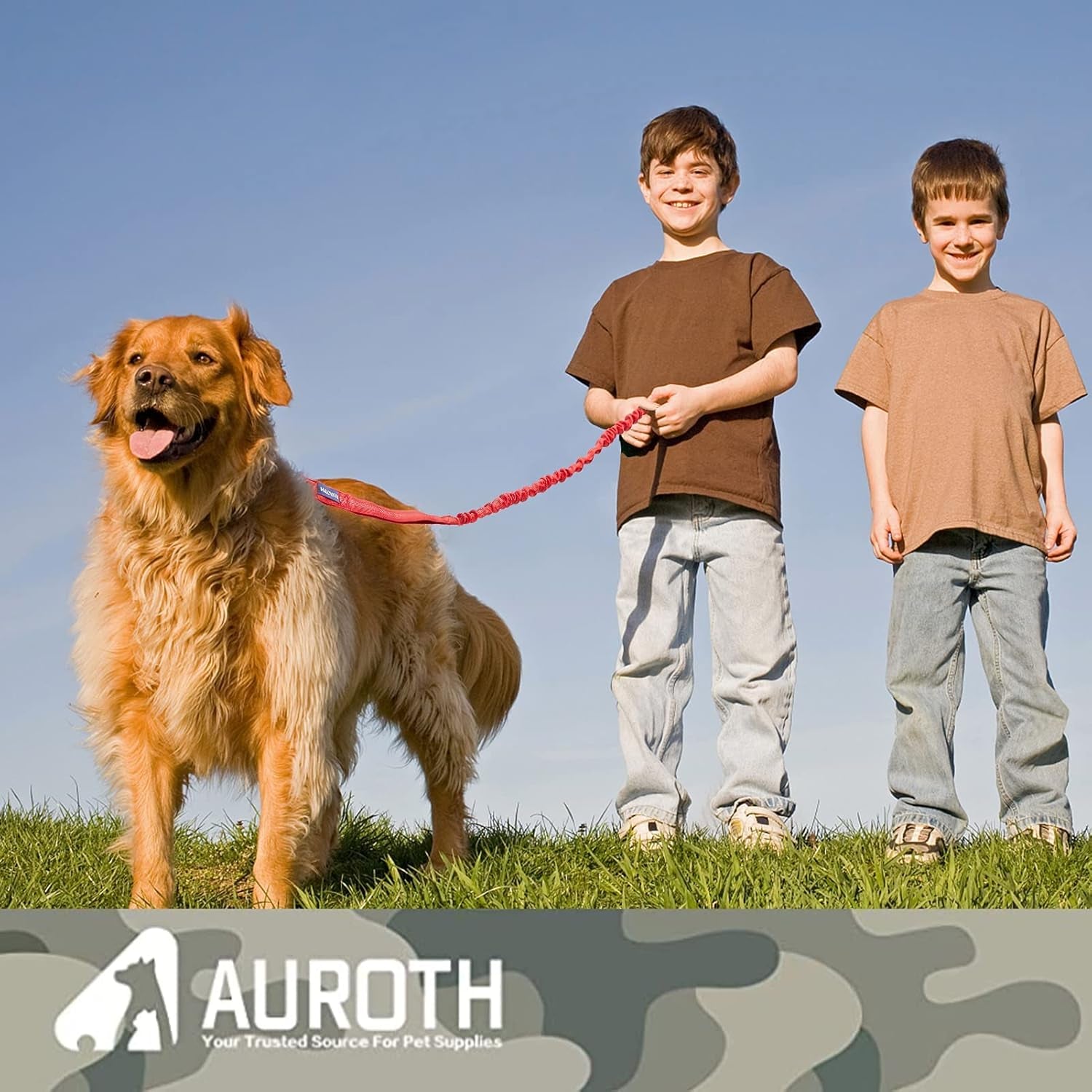 Heavy Duty Bungee Dog Leash for Large Breeds - 6FT with 2 Padded Handles, Shock Absorption, No Pull Training, Red