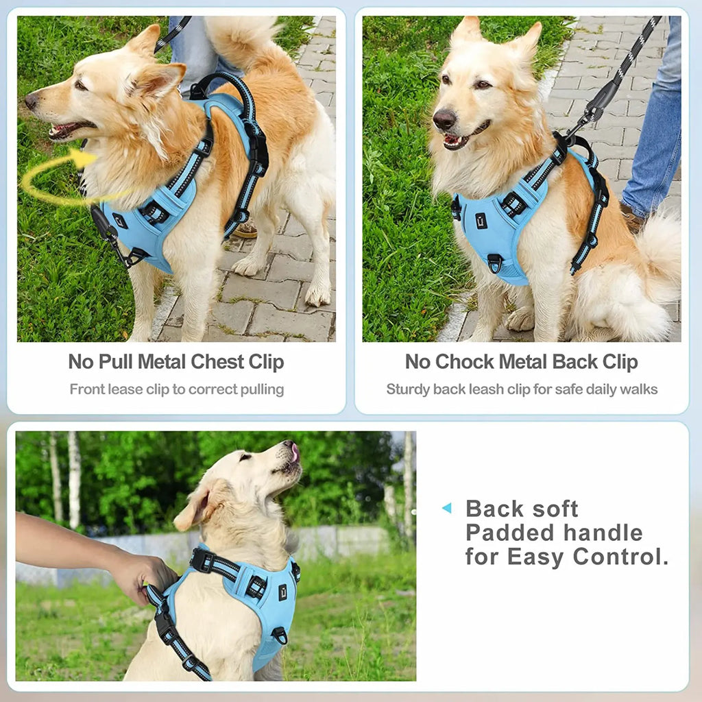 Dog Harness, Durable Reflective Harness, No-Pull Pet Harness with 2 Leash Clips, Adjustable Soft-Padded Dog Vest, Reflective No-Choke Oxford Pet Vest with Easy-Control Handle for Large Dogs #GLOBAL PICKS