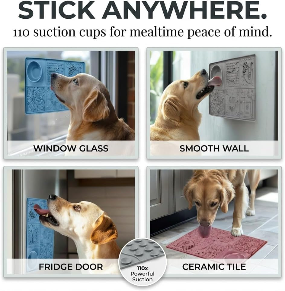 Dog Lick Mat, Large 11.2 X 16.7 in Slow Feeder with Strong Suction, Blue | Anxiety Relief Enrichment Toy for Peanut Butter. Reduces Boredom during Bathing, Grooming & Training for Dogs and Cats.