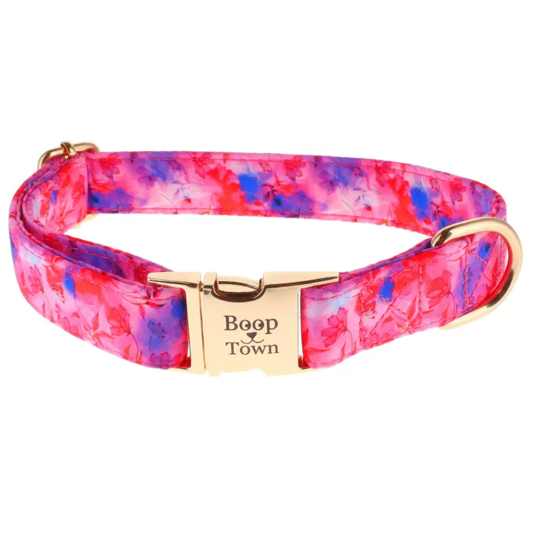 Boop Town Soft Cotton Dog Collar - Anti-Hair Matting & Durable Nylon Core - Quick Release Metal Buckle - Adjustable for Small Medium Large XL Dogs - Gold Tone Hardware Outdoorfun
