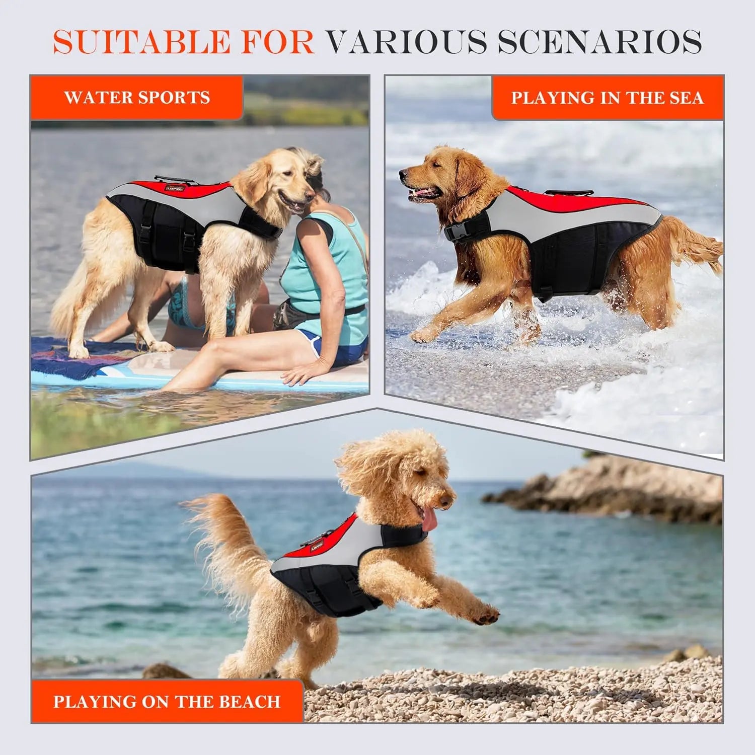 Dog Life Jacket & Swimming Safety Vest,Buoyant Float Coat with Handle & Reflective Strips for X-Small to X-Large Dogs,Adjustable Dog Flotation Vest,High Buoyancy Pet Swim Gear for Water Rescue Vest for Boating, Pool, Beach