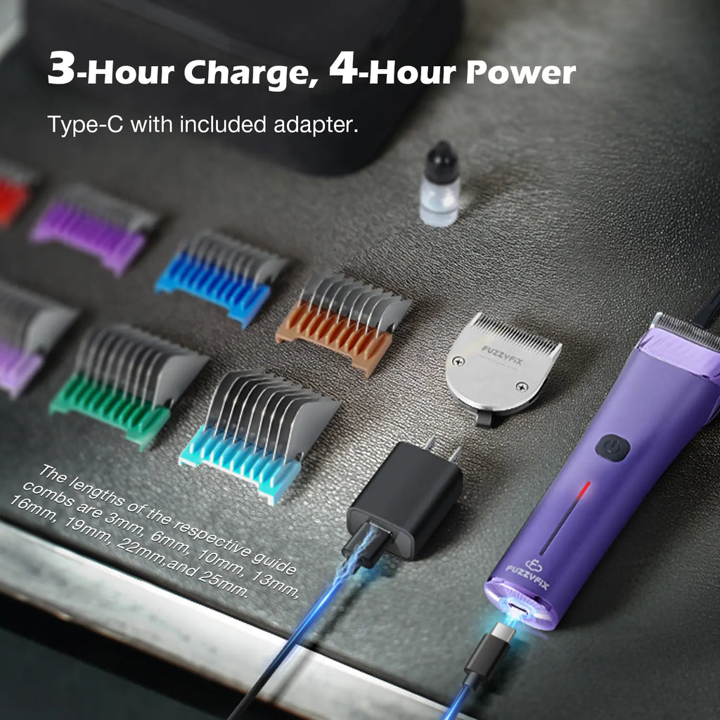 Fuzzyfix NOVA Professional Dog Grooming Clippers, Cordless Rechargeable Pet Grooming Kit with 5-In-1 Adjustable Blade, 2-Speed Dog Hair Trimmer and Metal Guide Combs for Dogs Cats Horses
