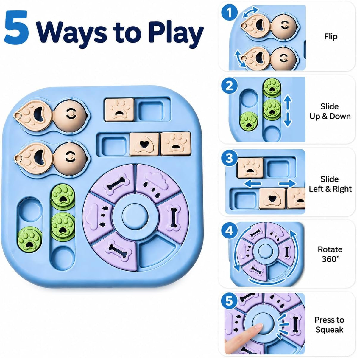 Dog Puzzle Toys, Treat Dispensing Puzzle Feeder for IQ Training and Mental Stimulation, Slow Feeder Enrichment Toy for Small Medium Large Dogs, Light Blue