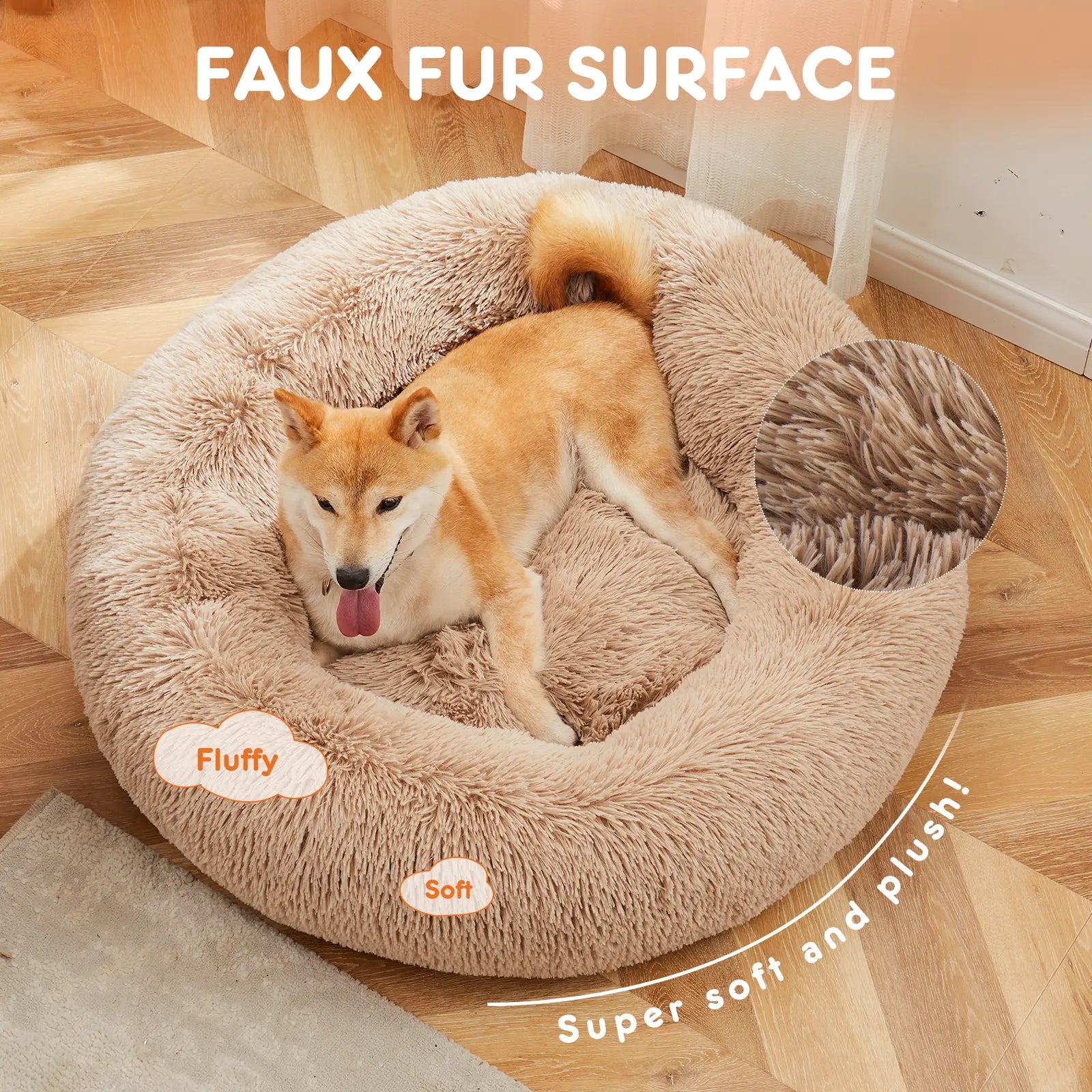 Sweetcrispy Official Soothing Donut Pet Bed for Cats & Pups | Machine-Washable Cozy Nest | Plush Waterproof Faux Fur | Non-Slip Base for Small Breeds
