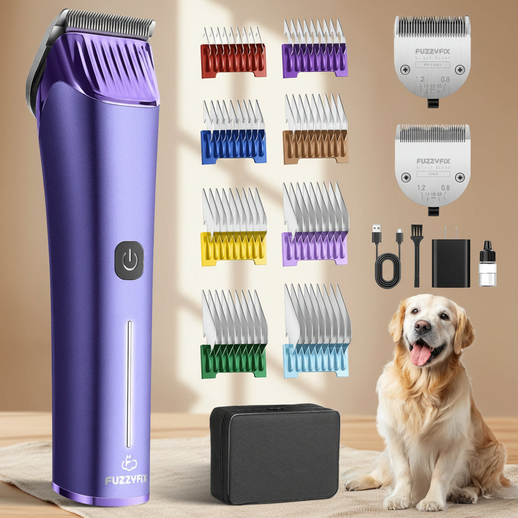 Fuzzyfix NOVA Professional Dog Grooming Clippers, Cordless Rechargeable Pet Grooming Kit with 5-In-1 Adjustable Blade, 2-Speed Dog Hair Trimmer and Metal Guide Combs for Dogs Cats Horses