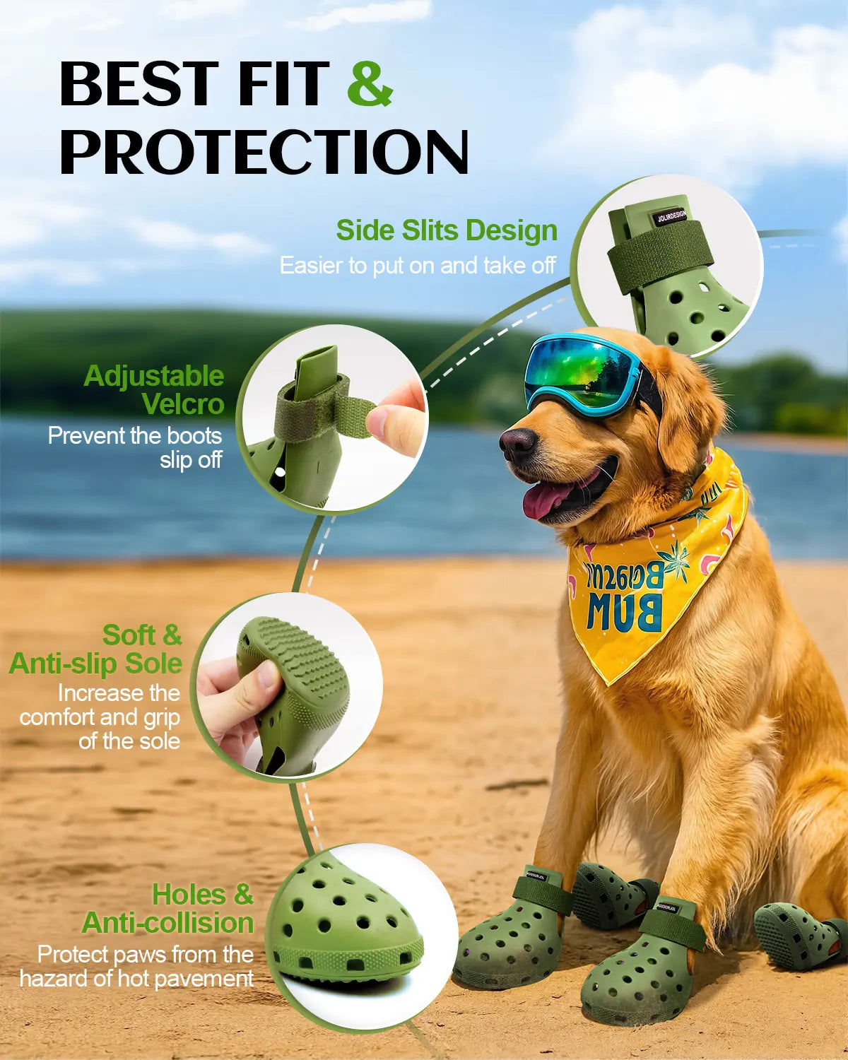 Dog Shoes for Hot Pavement - Dog Shoe for Small & Medium & Large Dogs, Dog Boots Paw Protectors, Easy on & Off, Non-Slip, Waterproof, Easy-Clean Dog Booties for Beach and Snow