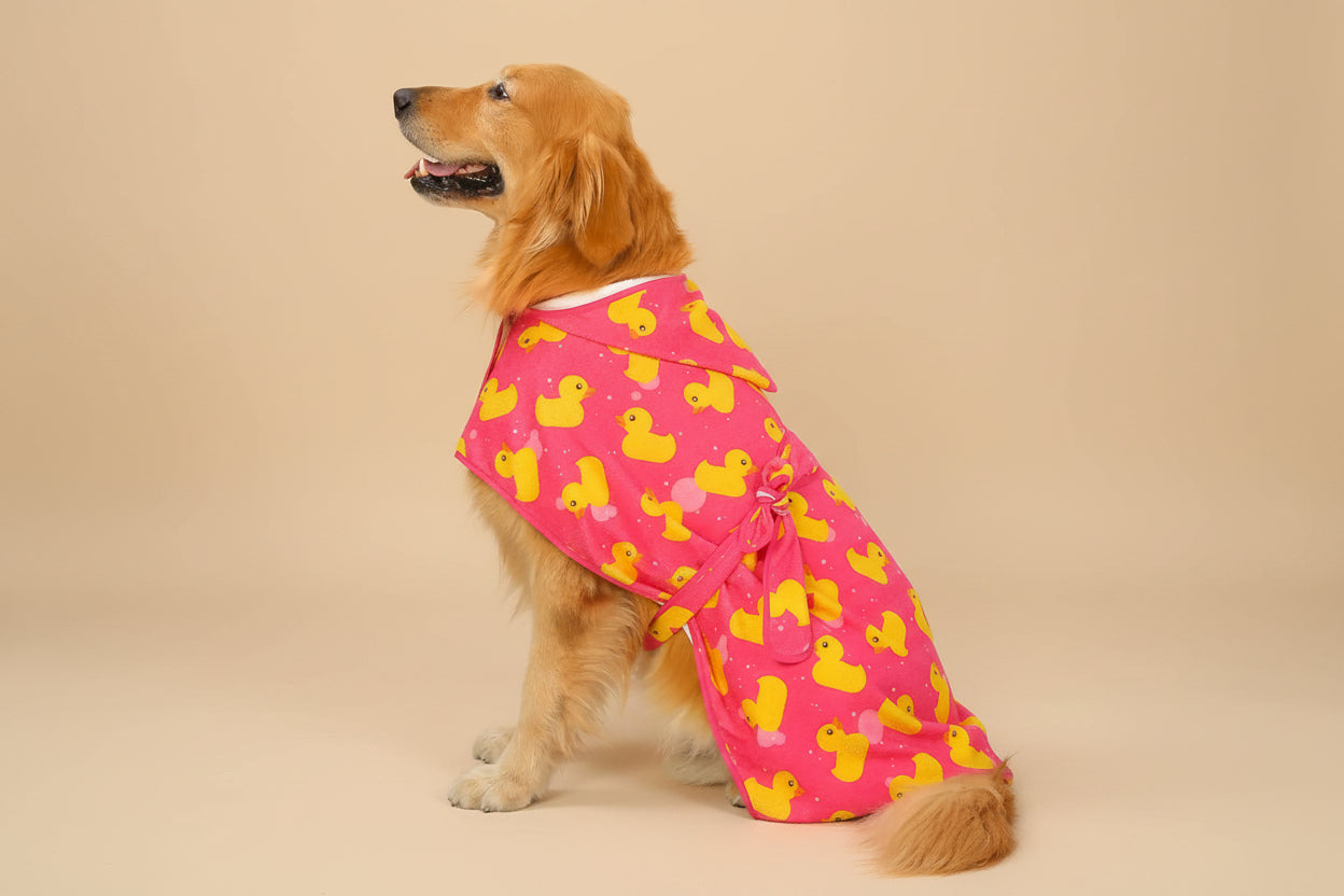 HDE Dog Bathrobe with Hood for Quick Drying Towel - Lightweight Cozy Grooming Supplies for Puppy Travel & Outdoor Adventures
