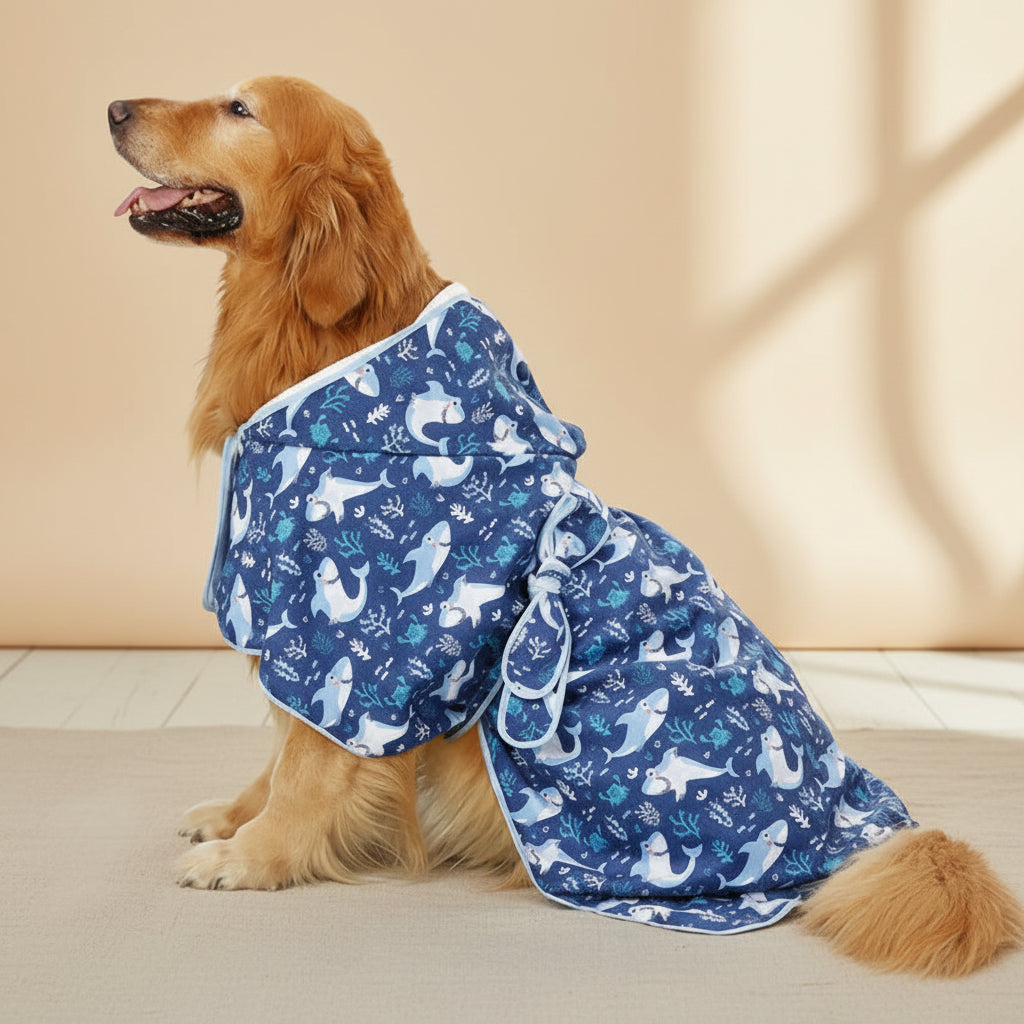 HDE Dog Bathrobe with Hood for Quick Drying Towel - Lightweight Cozy Grooming Supplies for Puppy Travel & Outdoor Adventures