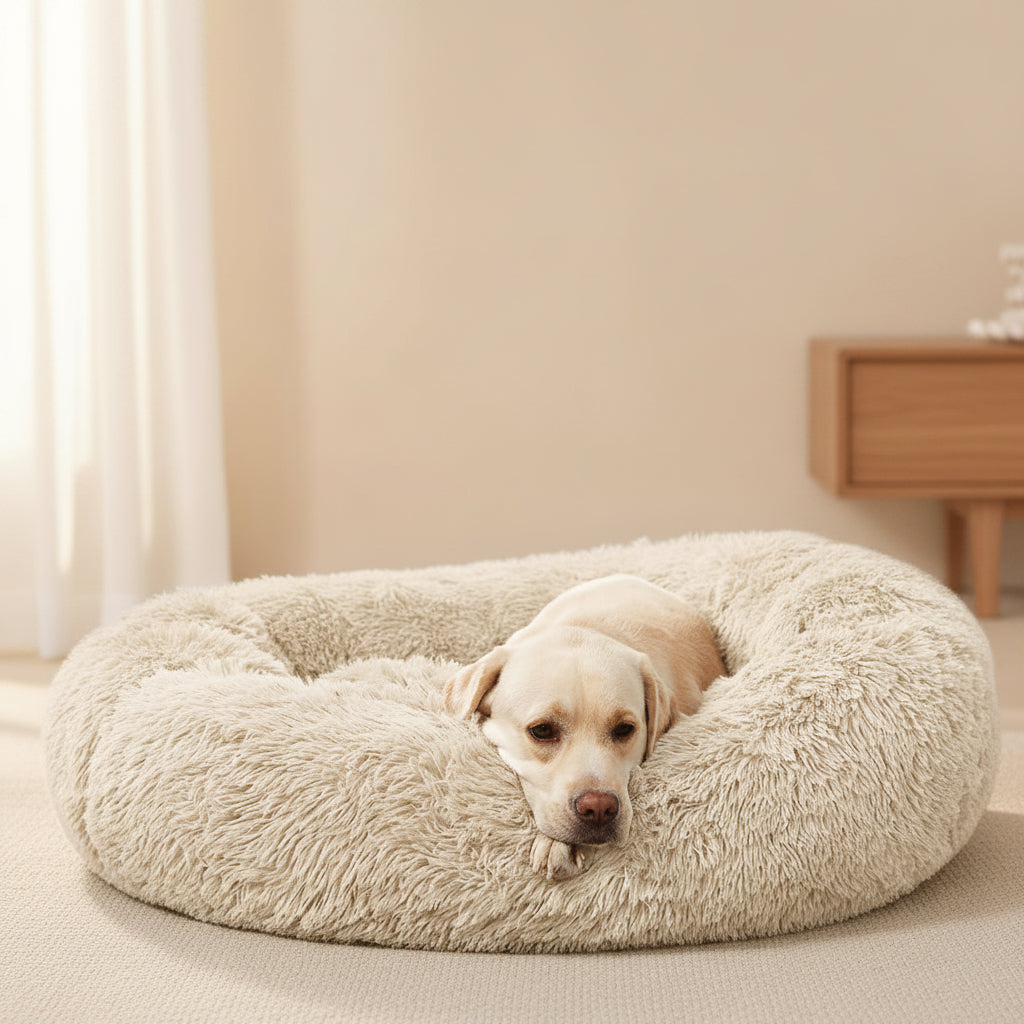Washable Dog round Bed Large, Donut Dog Bed Large Dog, Comfy Dog Calming Cuddler Bed